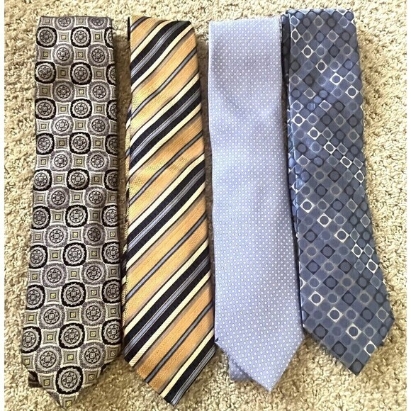 Michael Kors Mens Silk Neckties Blue Gold Striped Classic Modern Rep Lot 4x - Picture 1 of 11